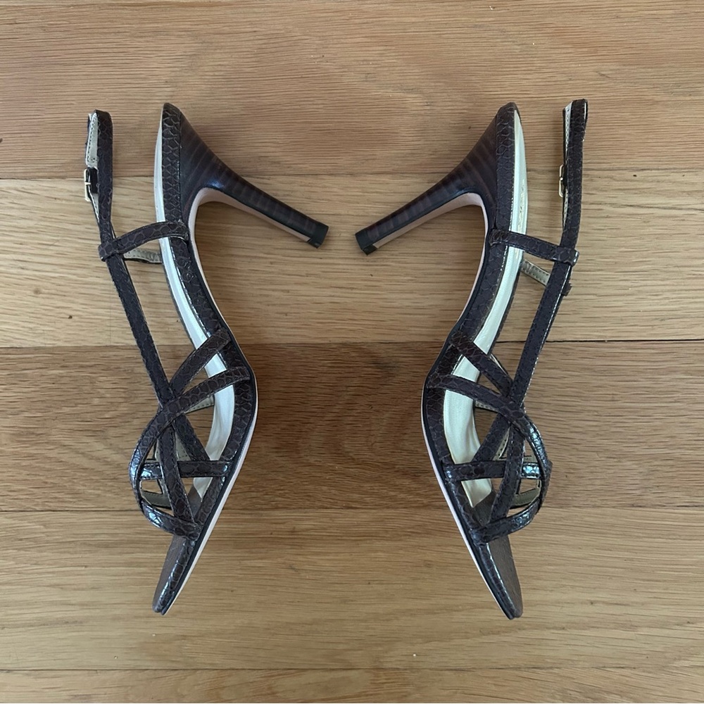 NWT Dark Brown Leather Strappy Heels - Picture 5 of 11
